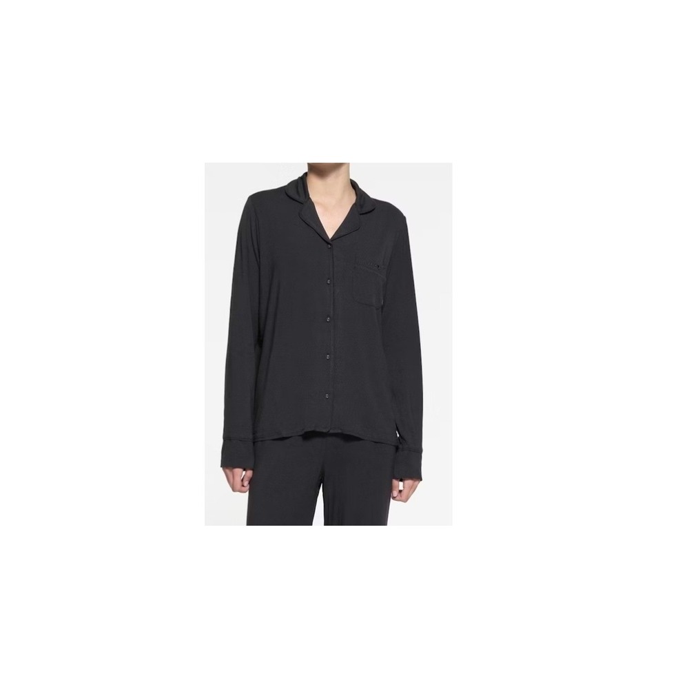 Nwot SKIMS NEW Ribbed Sleep Shirt Black Long Sleeve Button Up Top Loungewear S